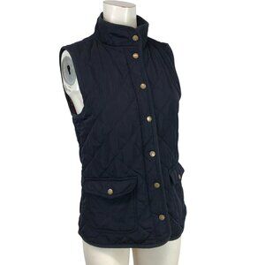 BRITISH KHAKI ~ WOMENS SMALL? ~ NAVY BLUE QUILTED FULL ZIP BUTTON UP VEST